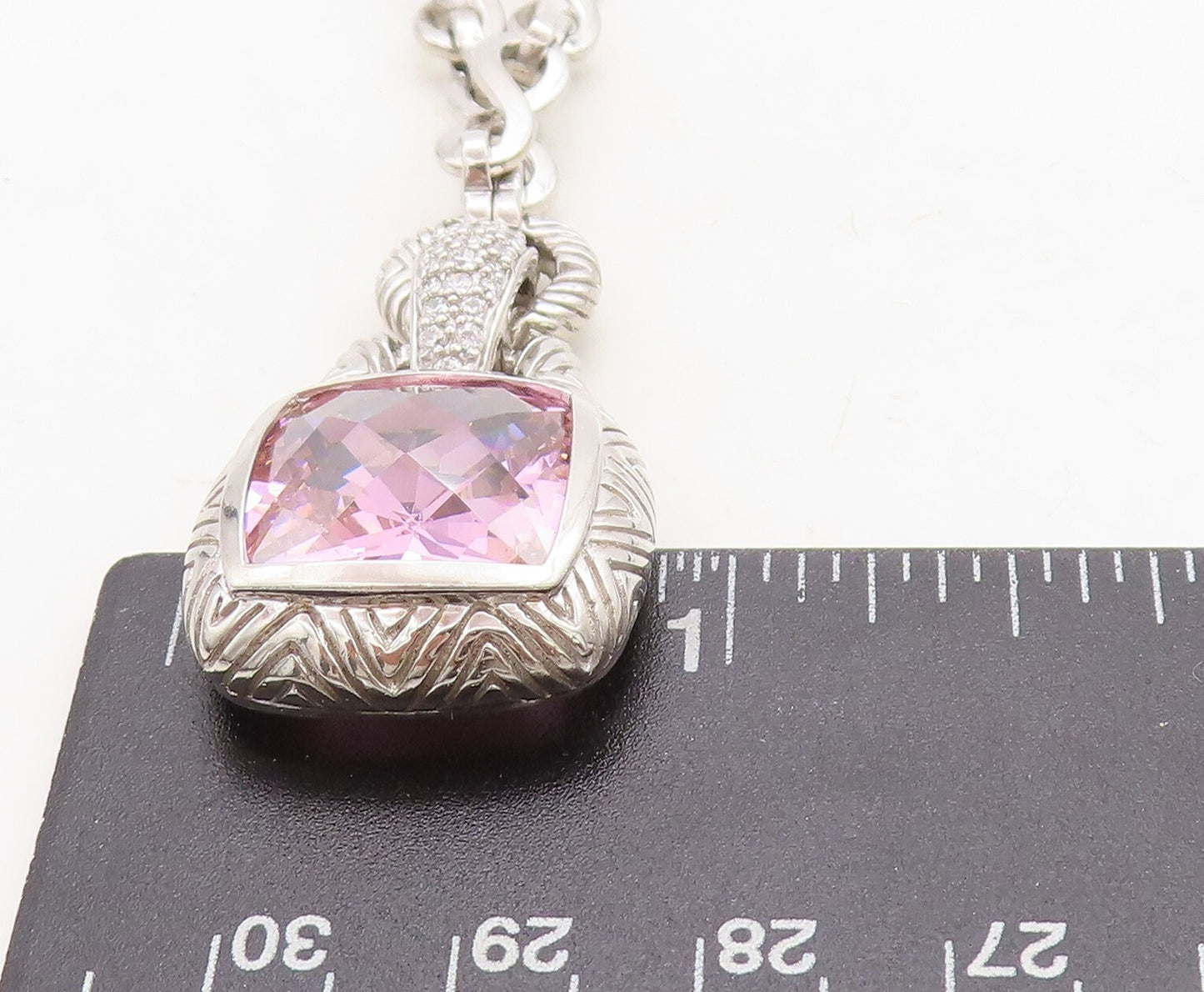 925 Sterling Silver  Pink Cubic Zirconia Infinity Link Chain Necklace  NE1140