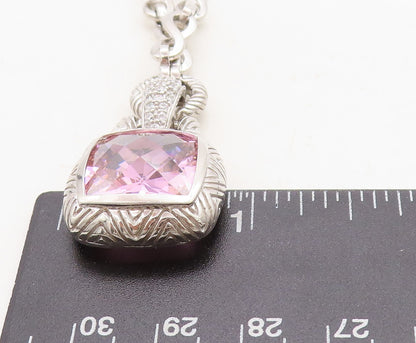 925 Sterling Silver  Pink Cubic Zirconia Infinity Link Chain Necklace  NE1140