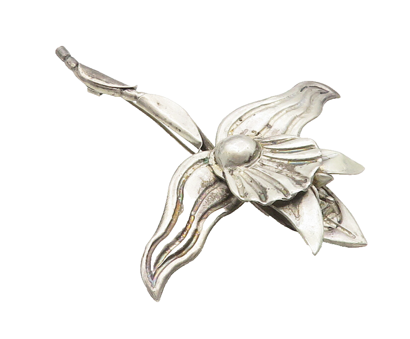 925 Sterling Silver  Vintage Dark Tone Single Flower Motif Brooch Pin  BP3917