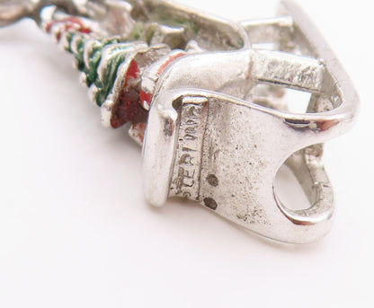 925 Sterling Silver Vintage Pendant Enameled Christmas Tree & Sled Charm PT24688
