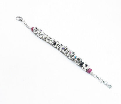 925 Sterling Silver & 18K GOLD Vintage Multi Gemstone Chain Bracelet BT3014