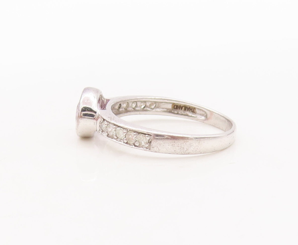 925 Sterling Silver Vintage Ring Oval Gemstones & Real Diamonds  Sz 7  RG29447