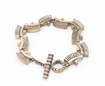 925 Sterling Silver Vintage Bracelet Carved Brush Design Toggle Lock  BT11076