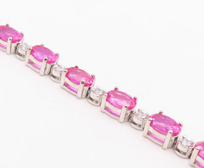 925 Sterling Silver Vintage Bracelet Minimalist Oval Pink White CZ Band  BT10867