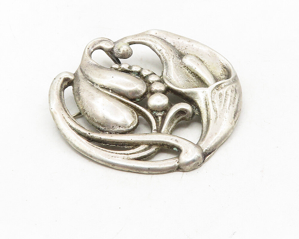 925 Sterling Silver  Vintage Antique Flower Swirl Round Brooch Pin  BP3889