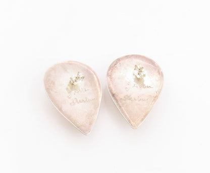 925 Sterling Silver Vintage Earrings Cabochon Rose Quartz Designer Drop  EG13745