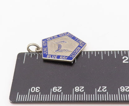 925 Sterling Silver Vintage Pendant Enameled 1975 Blue Ray Session Medal PT25582