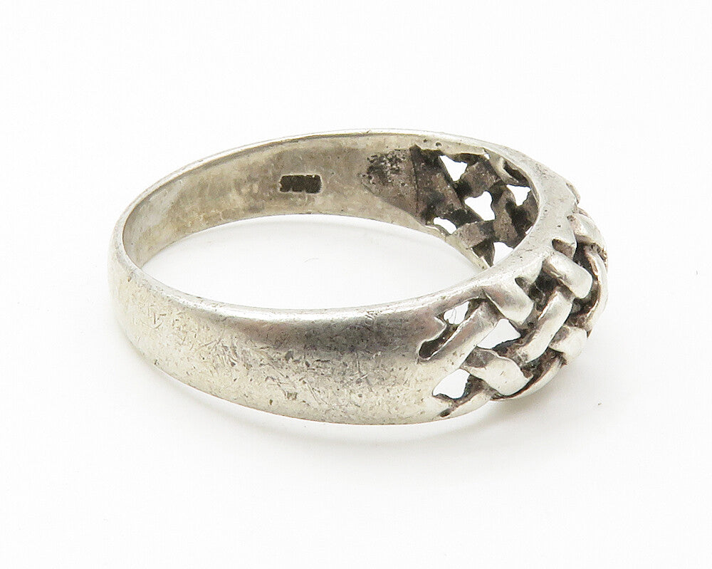 925 Sterling Silver  Vintage Open Basket Weave Dome Band Ring Sz 10  RG14459