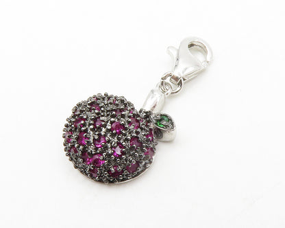 925 Sterling Silver  Petite Pink Topaz Apple Fruit Motif Drop Pendant  PT10785