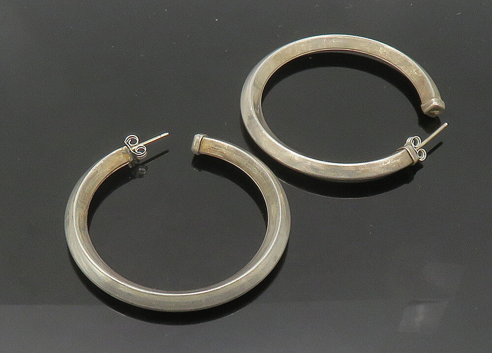 925 Sterling Silver  Vintage Smooth Hollow Round JHoop Earrings  EG10478