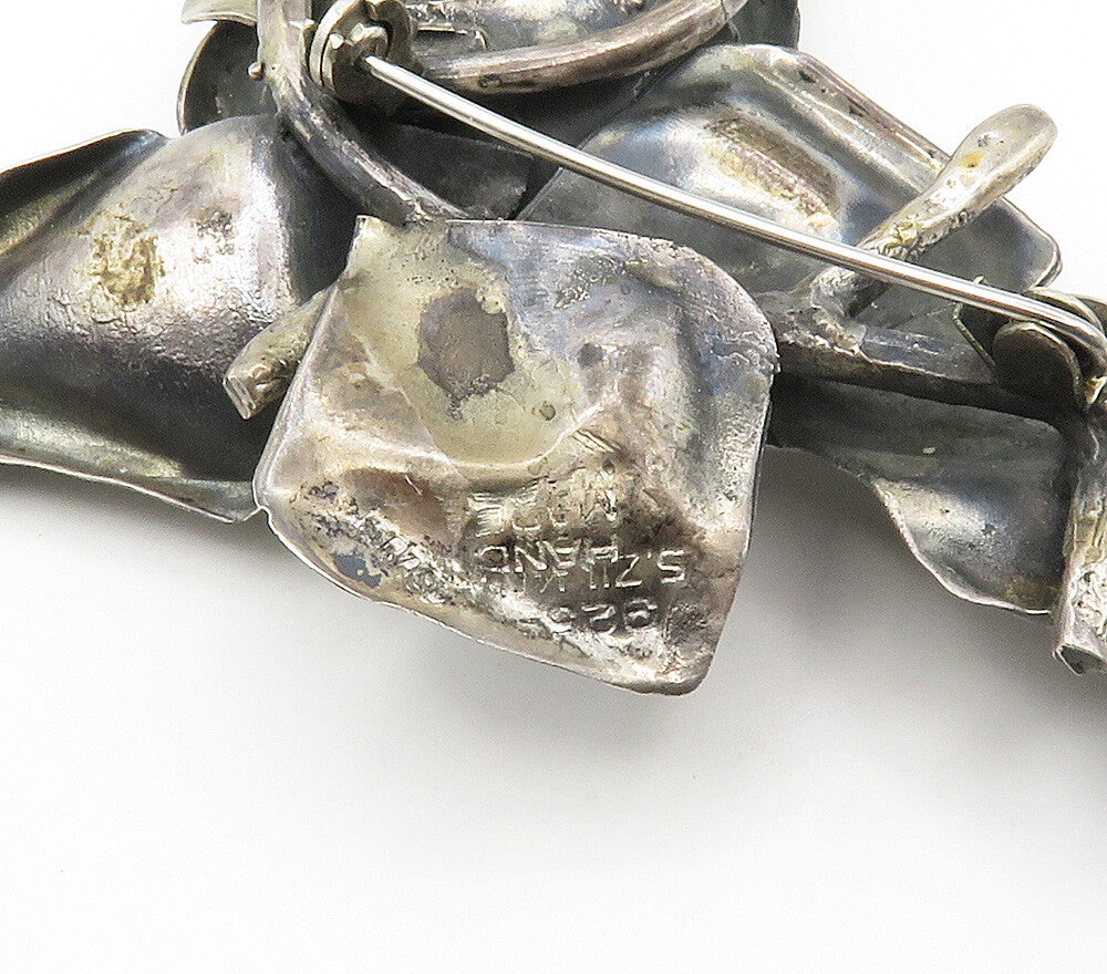 925 Sterling Silver  Vintage Handmade Sculpted Rose Flower Brooch Pin  BP6097