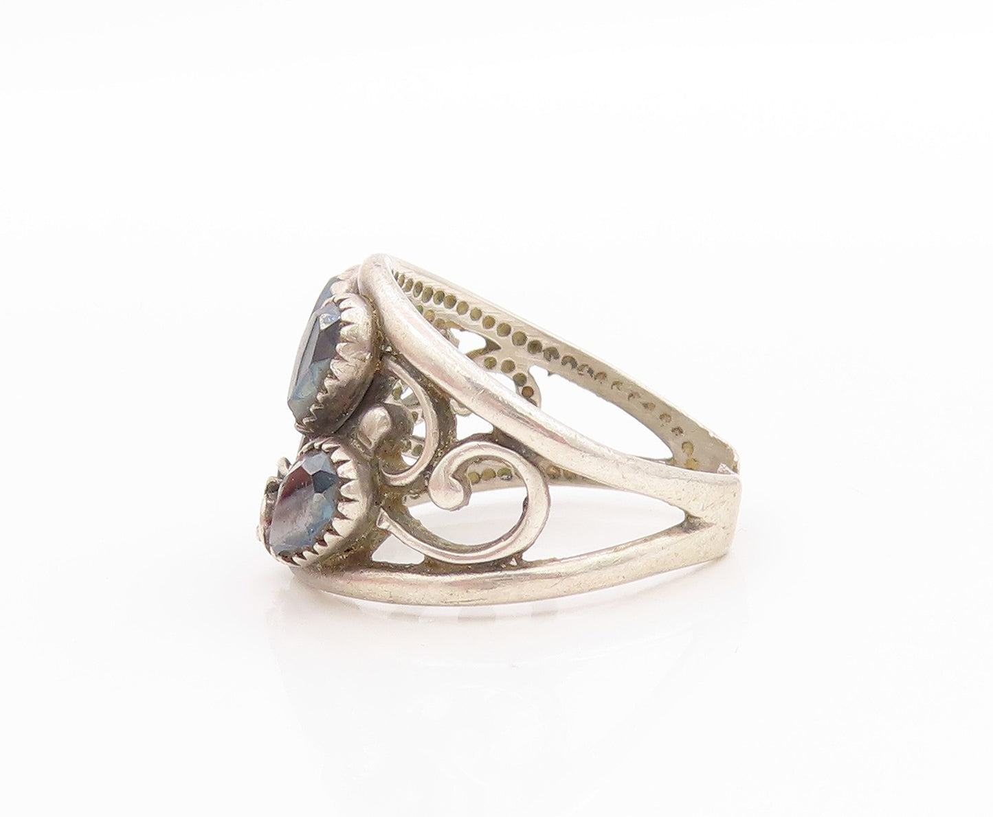 925 Sterling Silver Vintage Ring WHEELER Hematite Floral Design  Sz 6.5  RG33421