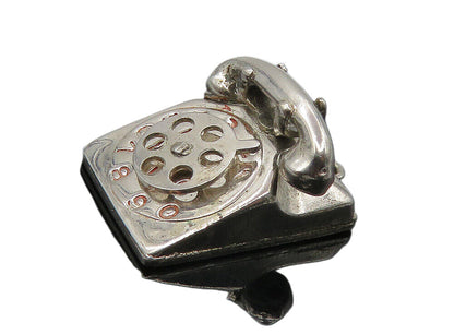 925 Sterling Silver  Vintage Shiny Old Fashioned Telephone Pendant  PT6575