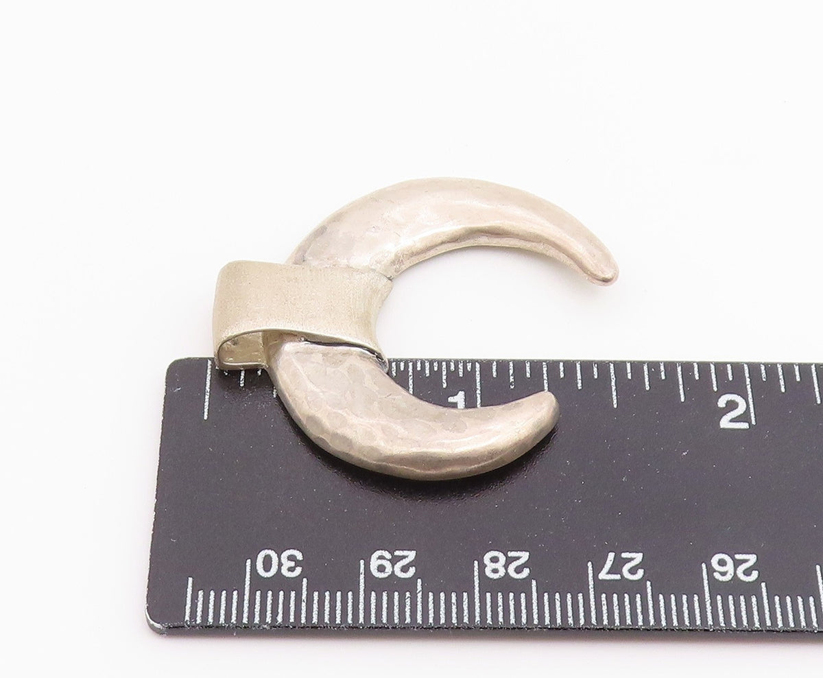 925 Sterling Silver Vintage Pendant Modernist Hammered Crescent Moon  PT26512