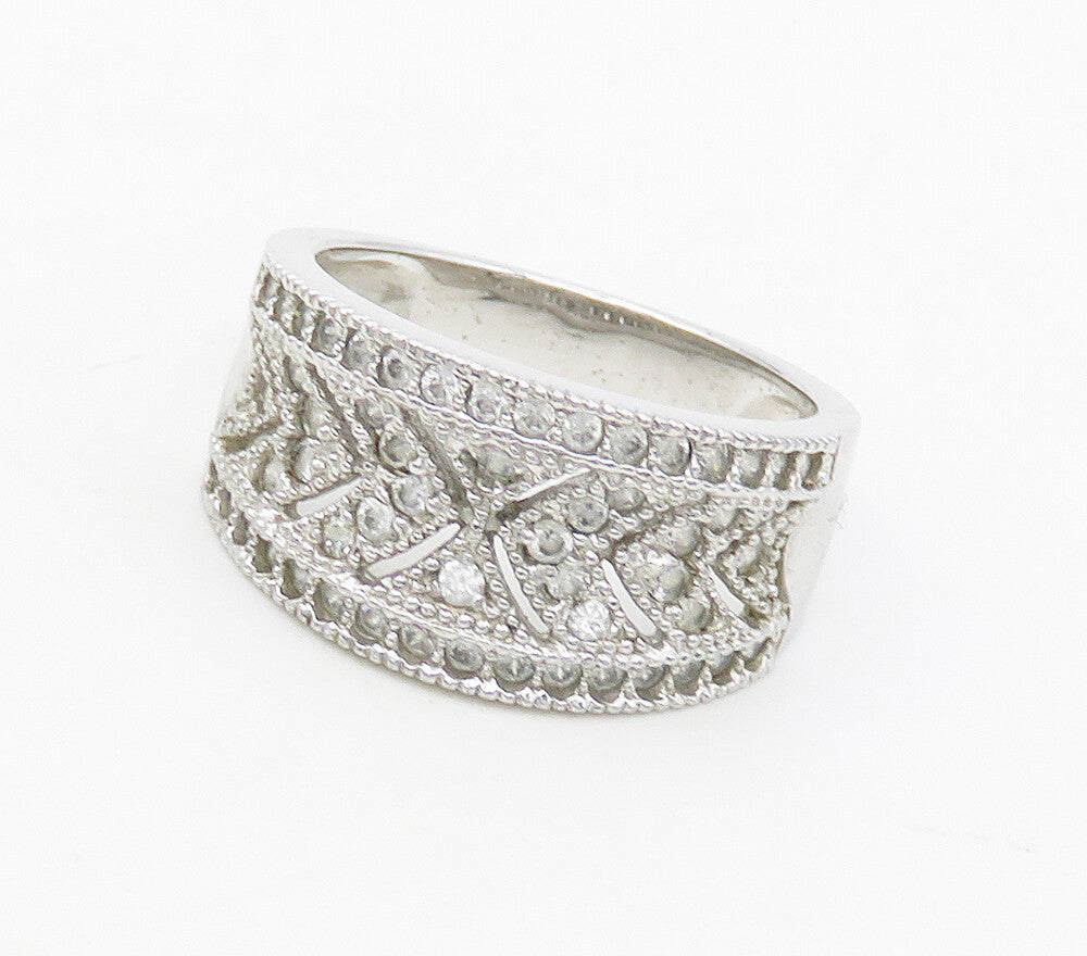 925 Sterling Silver  Cubic Zirconia Concave Cutout Band Ring Sz 7  RG16970