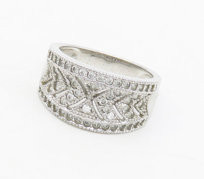 925 Sterling Silver  Cubic Zirconia Concave Cutout Band Ring Sz 7  RG16970