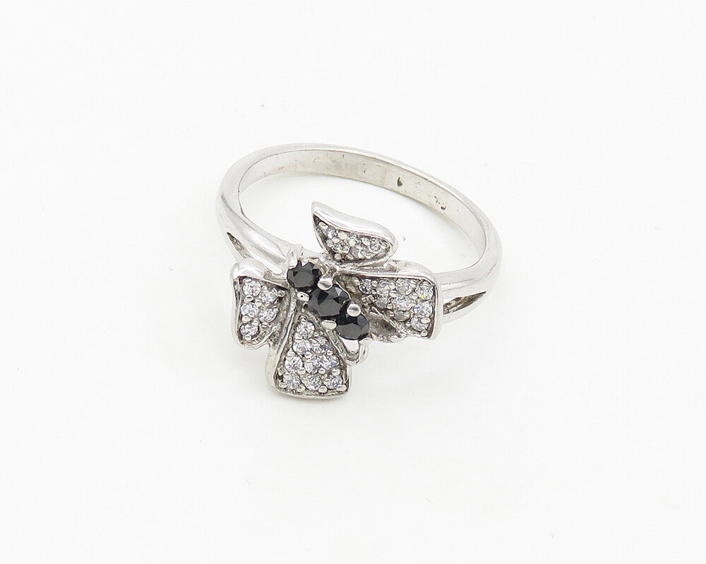 925 Silver  Vintage Cubic Zirconia & Hematite Butterfly Band Ring Sz 9 RG17941