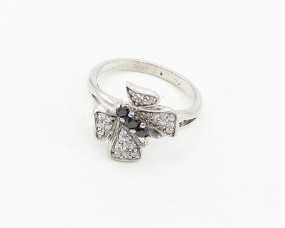 925 Silver  Vintage Cubic Zirconia & Hematite Butterfly Band Ring Sz 9 RG17941