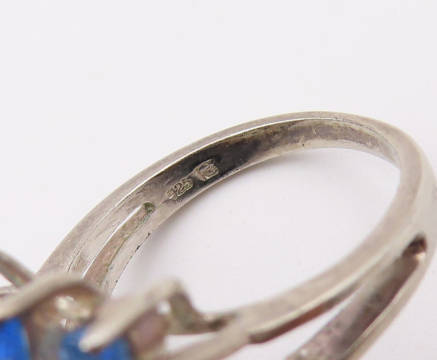 925 Sterling Silver Vintage Ring Marquise Sapphire Floral Blossom  Sz 7  RG36509