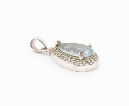 925 Sterling Silver  Vintage Pear Shaped Blue & White Topaz Pendant  PT21315