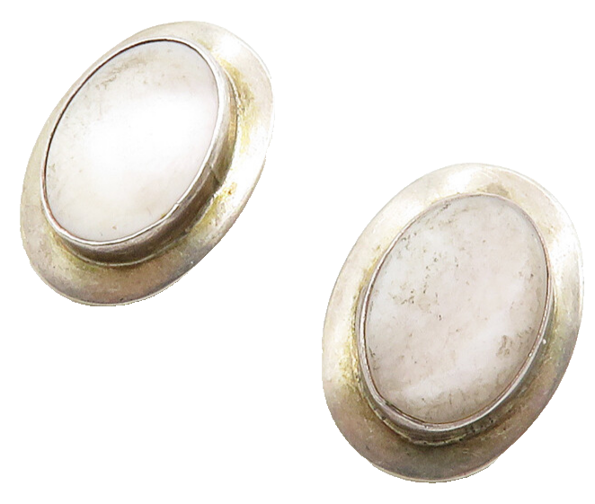 ELLA PETER NAVAJO 925 Silver  Vintage Mother Of Pearl Drop Earrings  EG6655