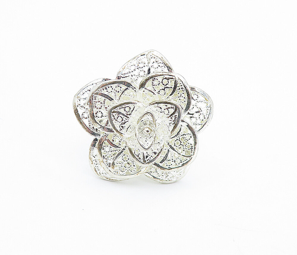 925 Sterling Silver  Shiny Twist Filigree Flower Statement Ring Sz 5  RG7308