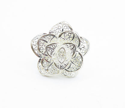 925 Sterling Silver  Shiny Twist Filigree Flower Statement Ring Sz 5  RG7308