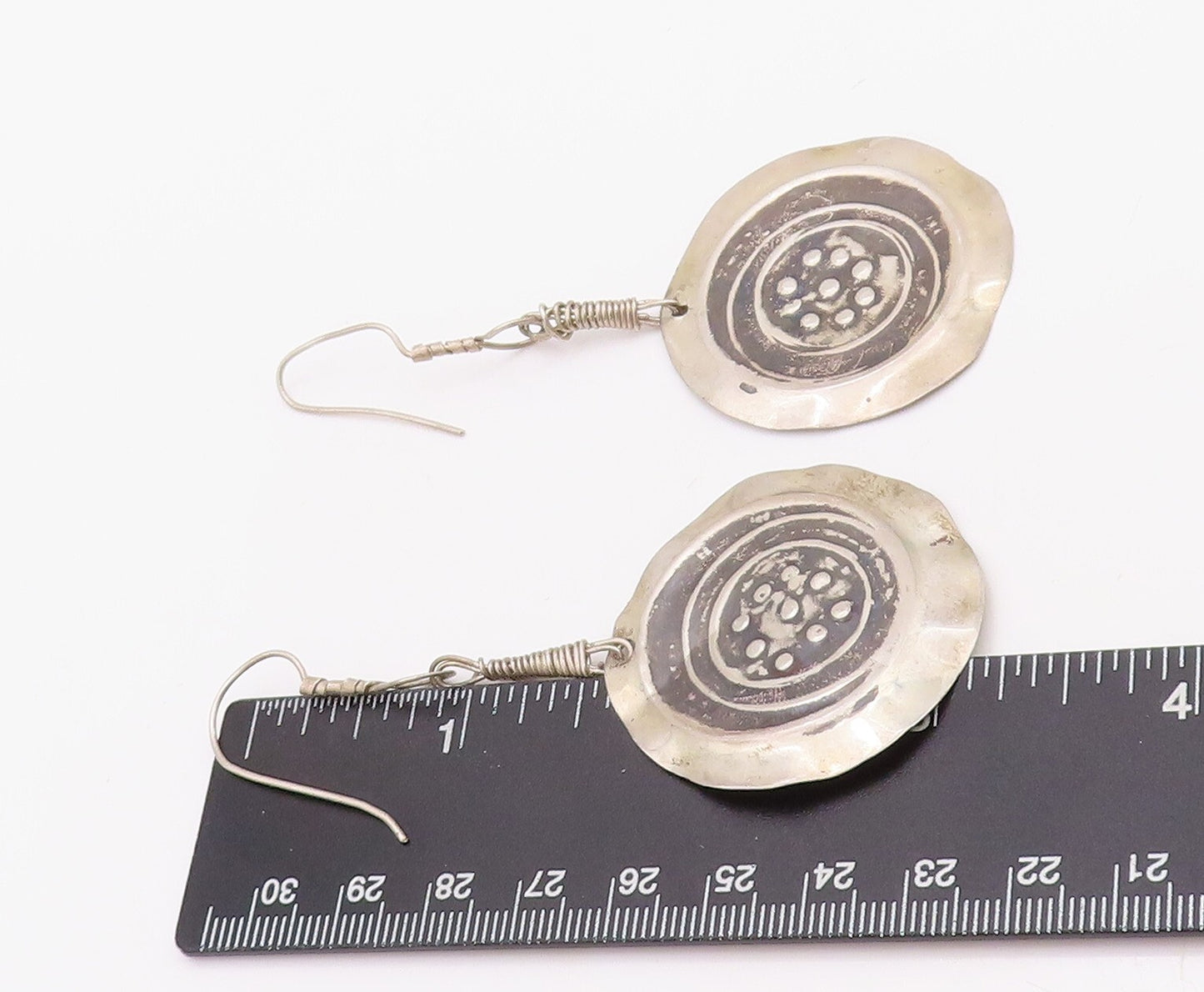 925 Sterling Silver Vintage Earrings Designer Dark Tone Button Effect  EG13216