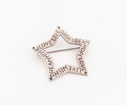 925 Sterling Silver Vintage Brooch Engraved Inspirational Words Star BP12054