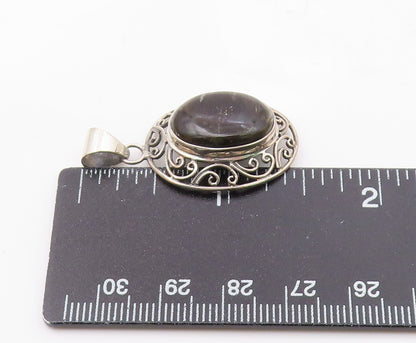 925 Sterling Silver  Vintage Cabochon Cut Obsidian Twist Pendant  PT14367