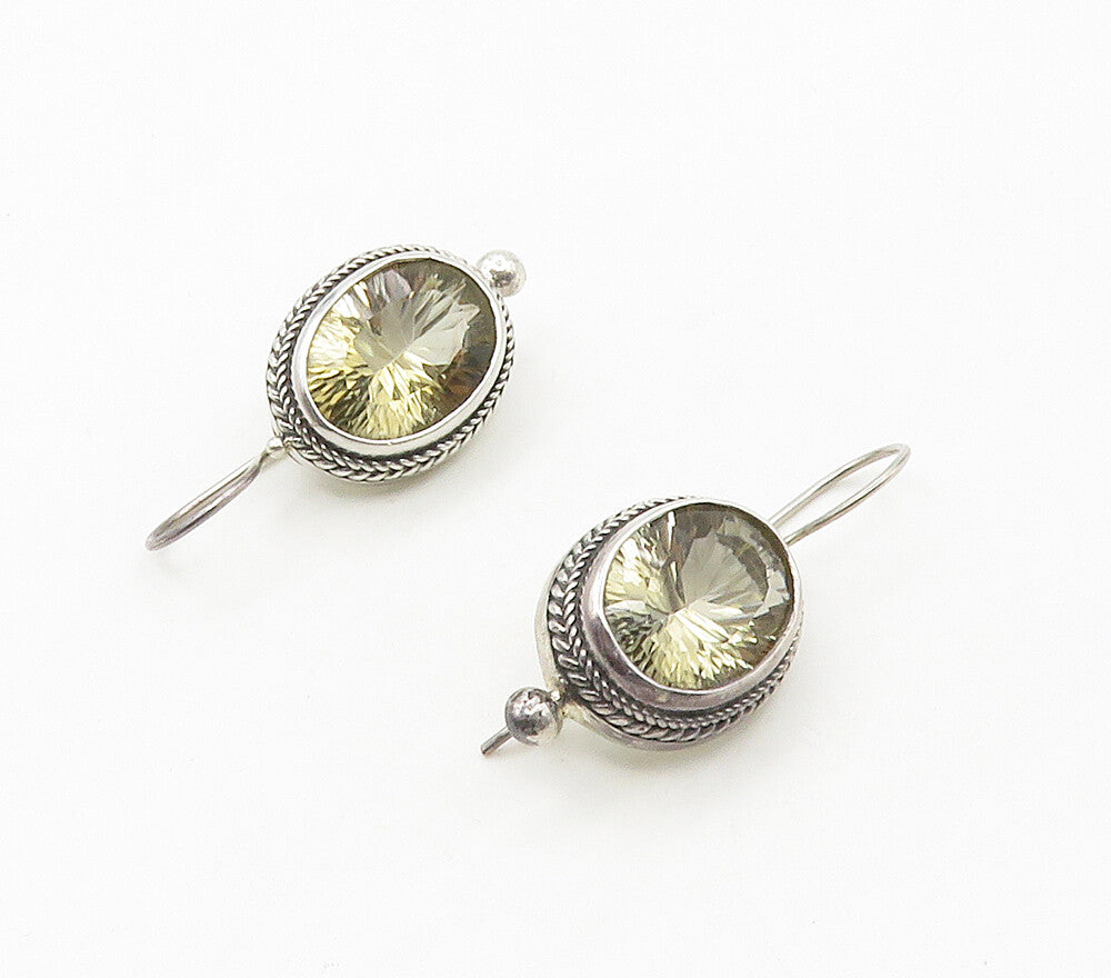 925 Sterling Silver  Vintage Faceted Topaz Twist Oval Drop Earrings  EG7963
