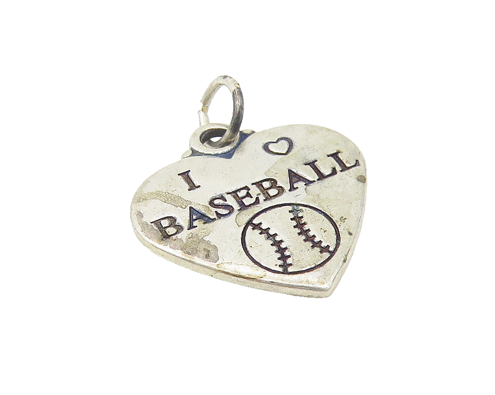 925 Sterling Silver  Vintage I Love Baseball Heart Sports Pendant  PT9137
