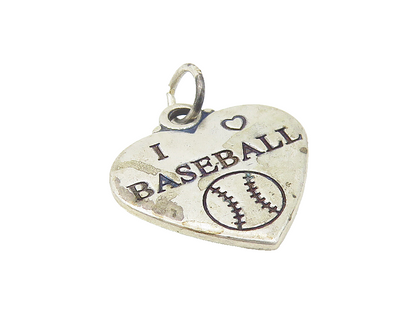 925 Sterling Silver  Vintage I Love Baseball Heart Sports Pendant  PT9137
