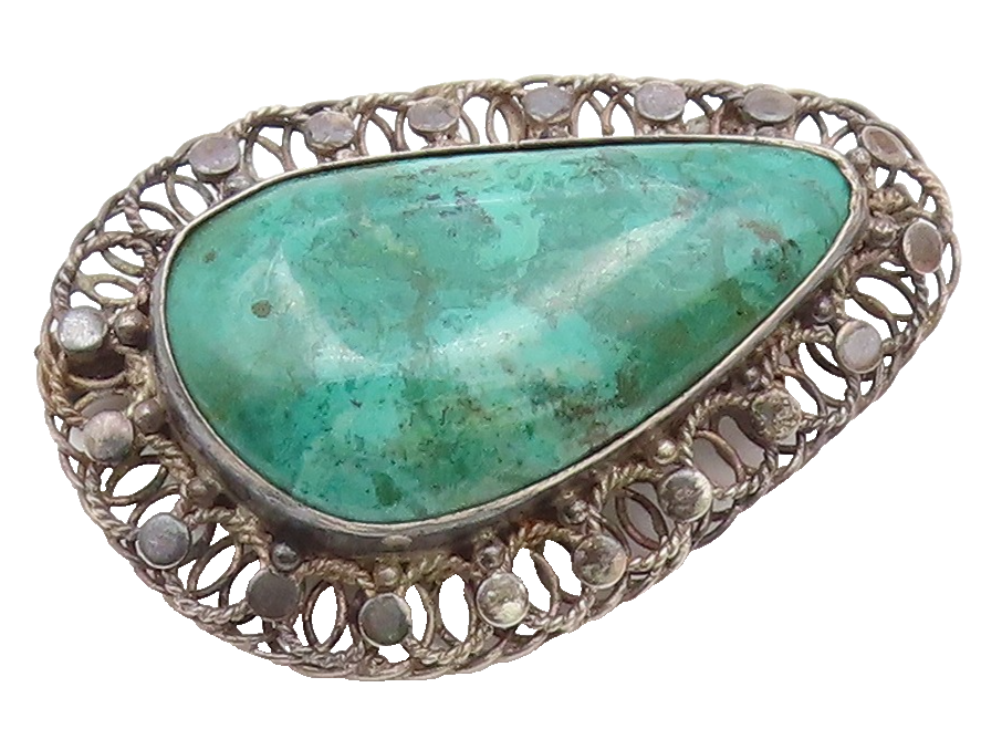 ISRAEL 925 Silver  Vintage Cabochon Cut Eilat Stone Twist Brooch Pin  BP7329
