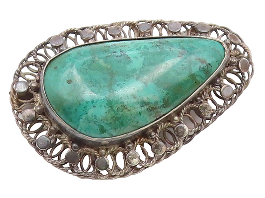 ISRAEL 925 Silver  Vintage Cabochon Cut Eilat Stone Twist Brooch Pin  BP7329