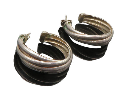 925 Sterling Silver  Vintage Dark Tone Round Twist JHoop Earrings  EG7266