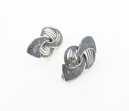 BEAU 925 Sterling Silver  Vintage Oxidized Pattern Non Pierce Earrings  EG4184