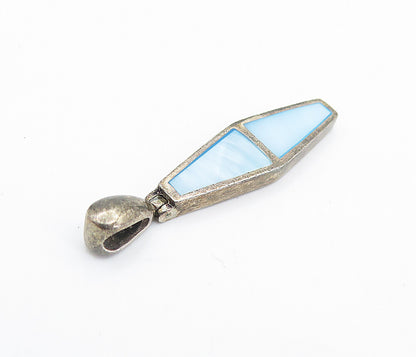 925 Sterling Silver  Vintage Mother Of Pearl Coffin Shape Drop Pendant  PT5536