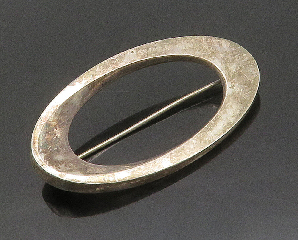 HANS HANSEN DENMARK 925 Silver  Vintage Open Oval Dark Tone Brooch Pin  BP6308