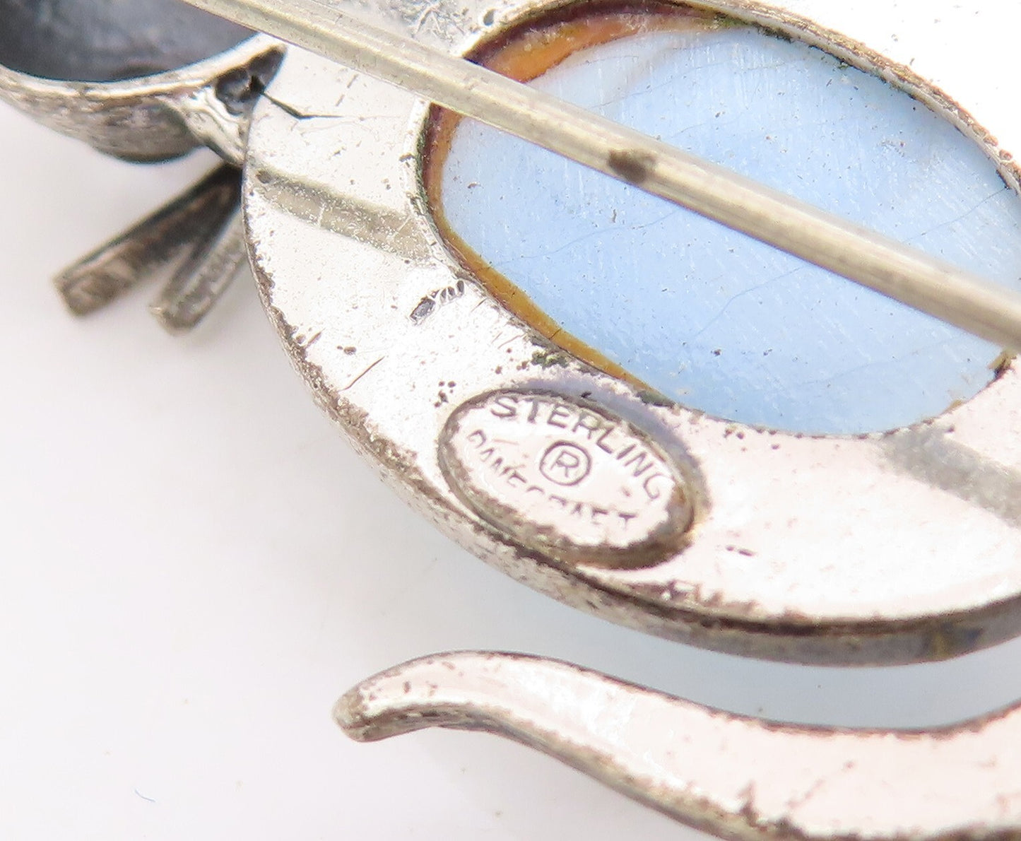 925 Sterling Silver Vintage Brooch Pin DANECRAFT Cat's Eye Inlay Cat  BP11461