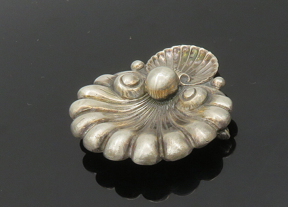 CINI 925 Silver  Vintage Antique Scalloped Sea Shell Motif Brooch Pin  BP8162