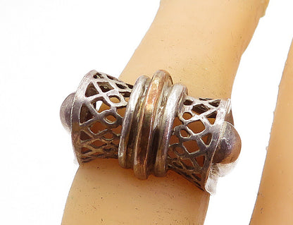 925 Sterling Silver  Vintage Two Tone Cutout Dome Band Ring Sz 6  RG4127