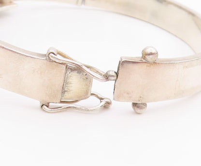 925 Sterling Silver Vintage Bracelet Modernist Design Cut Oval Hematite  BT11323