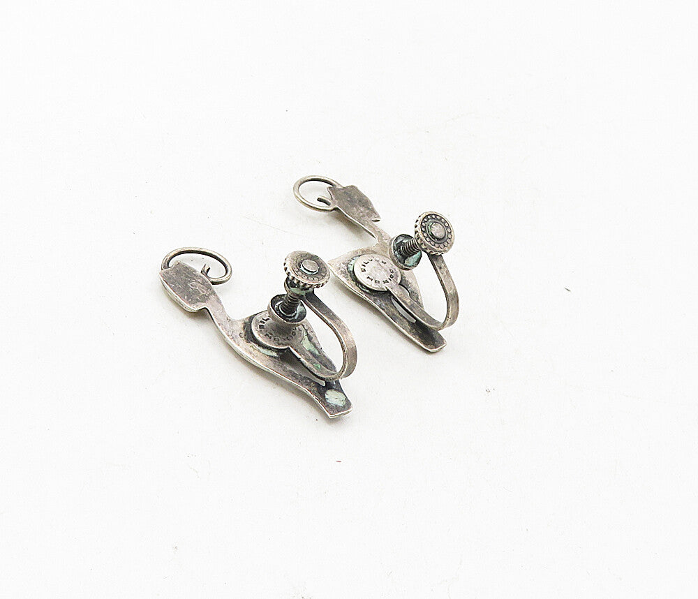 MEXICO 925 Sterling Silver  Vintage Antique Deer Non Pierce Earrings  EG4854