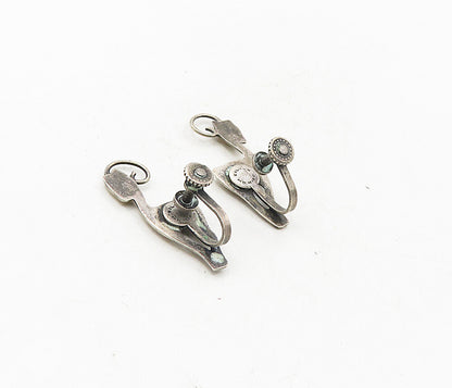 MEXICO 925 Sterling Silver  Vintage Antique Deer Non Pierce Earrings  EG4854