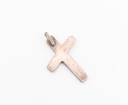 925 Sterling Silver Vintage Pendant Turquoise Inlay Religious Cross  PT26366