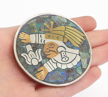 MEXICO 925 Sterling Silver  Vintage Jasper 2 Tone Pattern Brooch Pin  BP1570