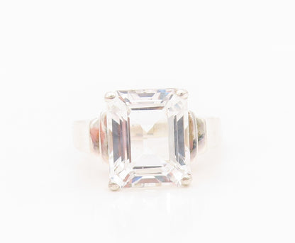 925 Sterling Silver Vintage Ring Minimalist Step Cut Rectangle CZ  Sz 10 RG33039