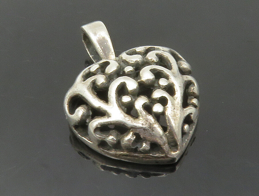 925 Sterling Silver  Vintage Petite Love Heart Swirl Dome Drop Pendant  PT9847