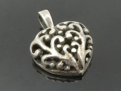 925 Sterling Silver  Vintage Petite Love Heart Swirl Dome Drop Pendant  PT9847